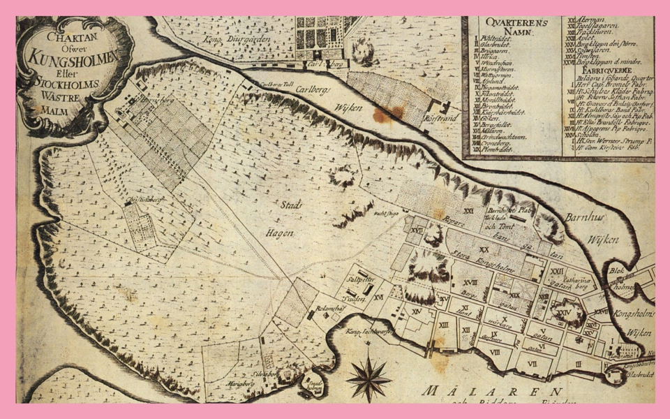 Gammal karta över Kungsholmen. illustration.