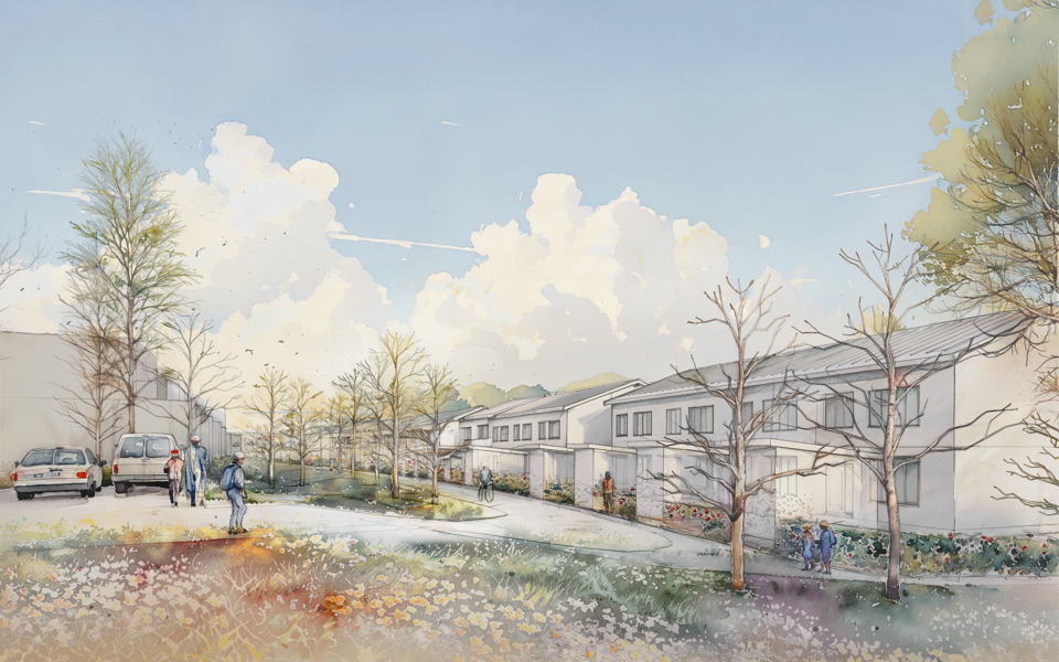 Förslag på nya radhus längs med Nälstastråket.